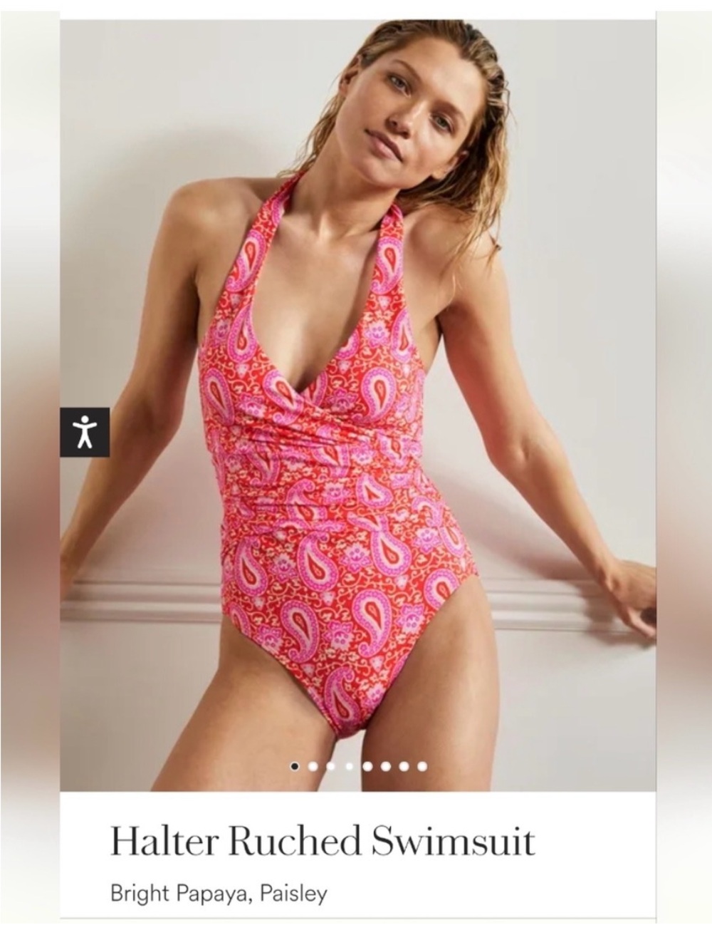 Boden Bright Papaya Paisley Halter One-Piece Swimsuit